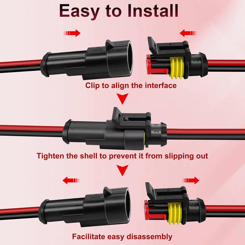 BFXM 20Pcs Car Waterproof Electrical Connector, 2 Pin Connector, 16 AWG 2 Wire Waterproof Connector, Car Electrical Connectors for Automobiles, Trucks, Boats, Motorcycles - Image 3